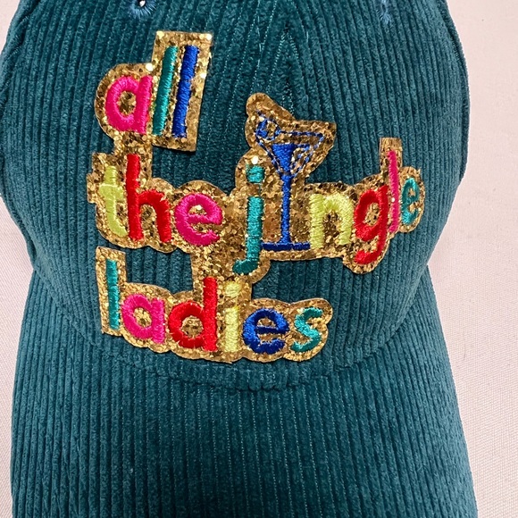 Teal Green Corduroy Cap with Colorful 'All the Jingle Ladies' Embroidery - Picture 2 of 5